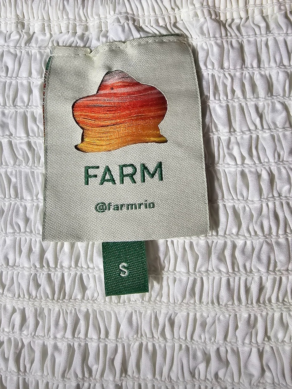 Farm Rio White Smocked Puff Sleeve Crop Top Size S - Picture 12 of 16